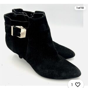 Anne Klein Black Suede Booties W/ Gold Side Buckle W Sz 6.5